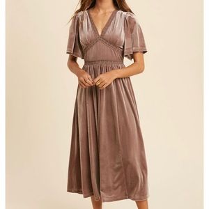 In Loom Romantic Velvet Flutter Sleeve Maxi Dress